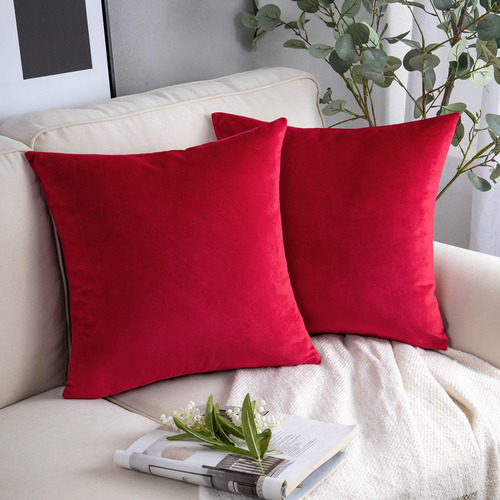 Fundas De Almohada Decorativas Terciopelo Sólido Color Rojo