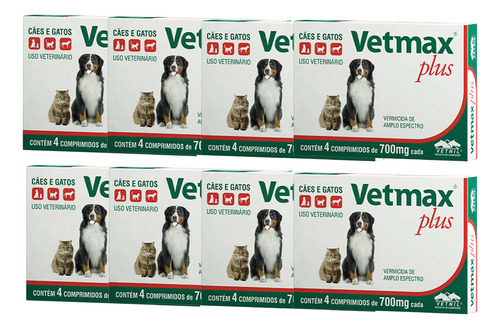 Vetmax Plus 700mg Vetnil 4 Comp. Cães E Gatos Kit Com 8
