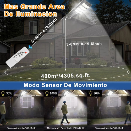 Lámpara Solar Exterior 288 Led Panel IP65 lmpermeable Sensor de Movimiento para Jardin Suburbano Garaje Alumbrado Luz