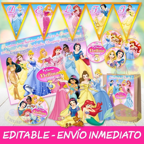Kit Imprimible Princesas Invitaciones Candy Bar Editable
