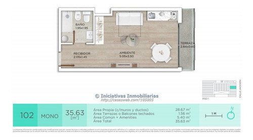 Imagen 3 de 6 de Monoambiente Con Terraza Y Garage
