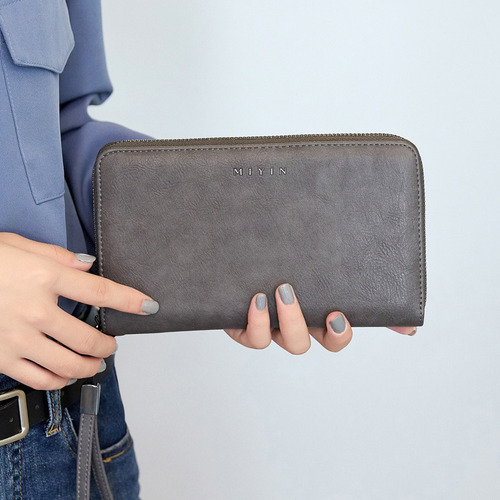 Cartera Con Cremallera Rfid For Mujer, Bolso De Mano De Gra