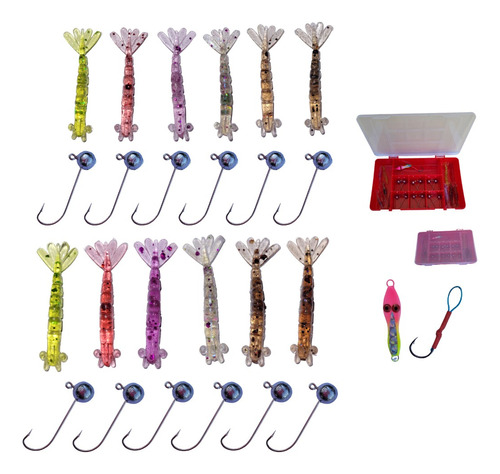 Kit Camarão Artificial Com Jig Head Anzol + Estojo + Binde Cor Sortidas