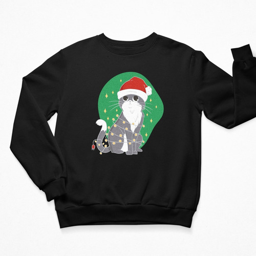 Imagen 2 de 4 de Sudadera Navidad - Unisex - Gato Con Gorrito