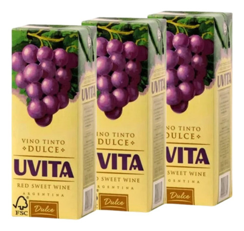 Pack X 3 Vino Uvita Tinto X 1 Litro