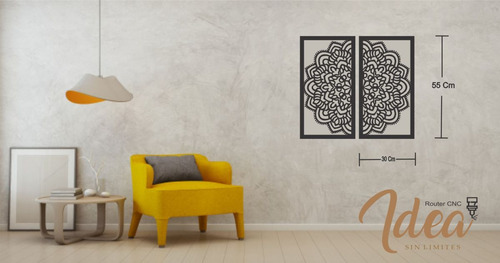 Cuadro Mandala Duo Corte Láser 55x30 Cm Negro Negro