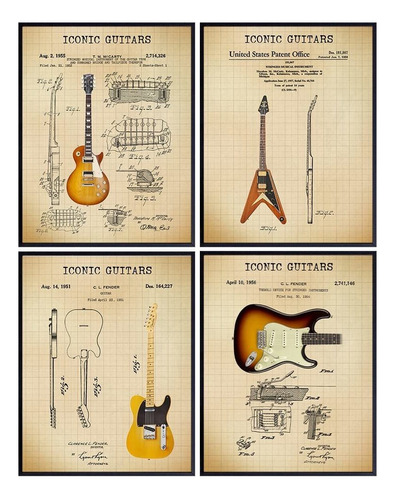 Famous Guitars Patent Print Set - Vintage - Gift For Musici.