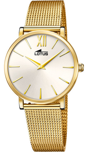 Reloj Minimalis Dorado Lotus Mujer Fondo Plateado