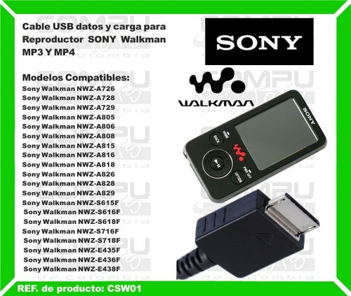 Imagen 3 de 6 de Mp4 Sony Walkman Cable Usb Datos Ref Csw01 Computoys Sas
