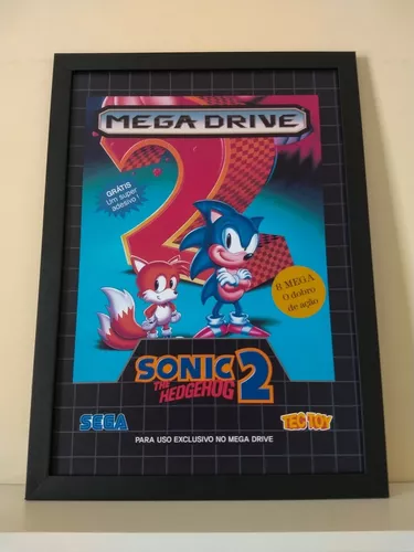 Quadro decorativo com moldura e vidro Sonic Mega Drive pôster