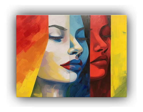 45x30cm Pintura Mujer Sobre Fondo 4 Colores Bastidor Madera