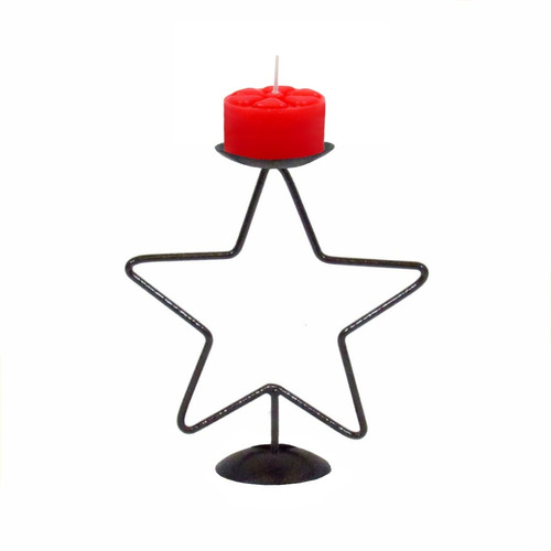 Imagem 1 de 2 de Castiçal Estrela Com Vela Decorativo Enfeite Mesa Natal Ceia