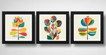 Comprar Set 3 Cuadros Flores Geométrico Minimalista Arte - 33x33cm Marco Negro