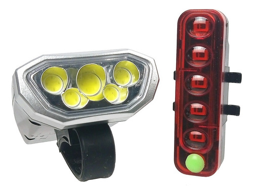 Pack Luz Bicicleta Delantera Y Trasera 5 Leds C/u Recargable