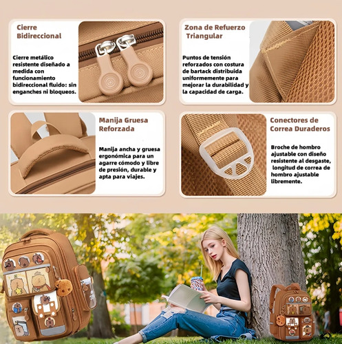 Artmu® Mochilas Escolares Capibara Para Niños Y Niñas De Carpincho Kawaii, Mochila De Gran Infantil Antides Lizante Material Resistente Capacidad,con Colgantetarjeta Insignia Tutor Funda Estuche Lápiz
