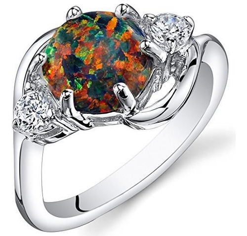 Anillo Opal Negro Fuego Mujer, Plata 925, 1.75 Ct, Talla 5-9