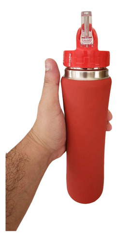 Garrafa Térmica 600ml Inox Squeeze Emborrachada Bico Flip