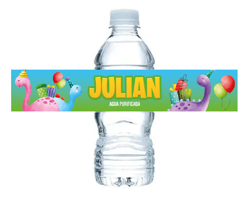 28 Etiquetas Para Botella Agua Dinosaurio Personalizada