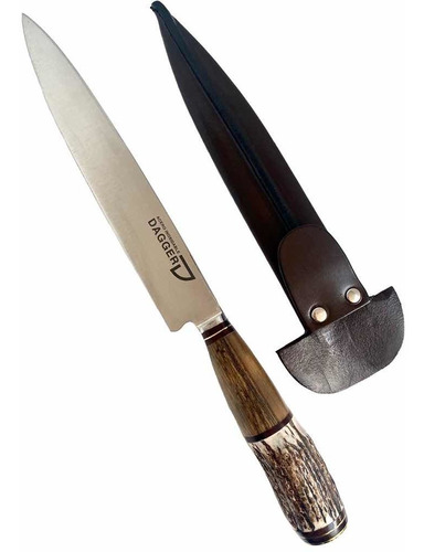 Cuchillo Parrillero Artesanal Dagger Combinado Madera Y Asta