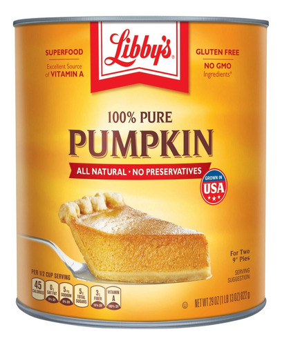 Pumpkin 100% Pure Libby's Calabaza Pie Importado 822grs.