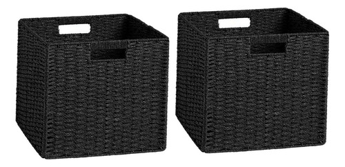 Cesta De Almacenamiento Tejida Plegable, Negro 2 Piezas