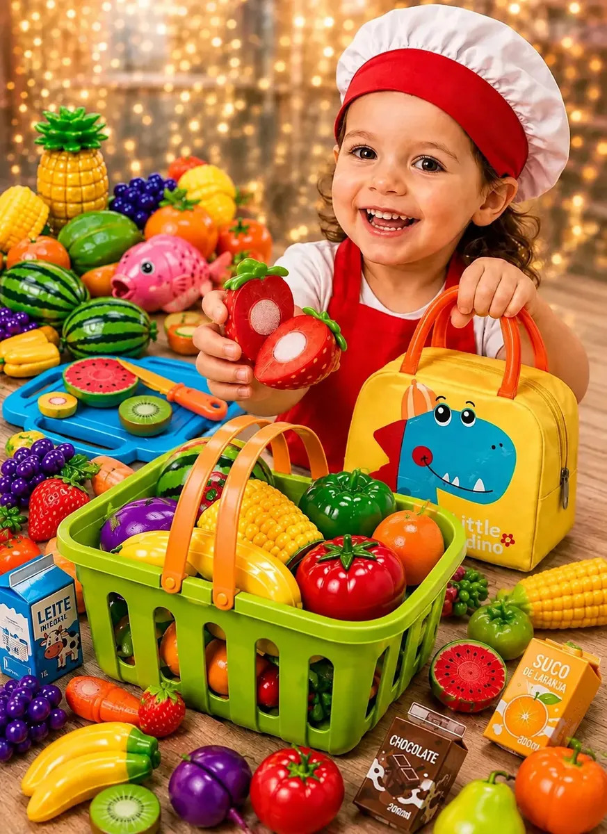 Frutas Legumes De Brinquedo Cortar Velcro Comidinha Infantil 17 peças com mochila térmica cozinha de brinquedo Imperatriz Home