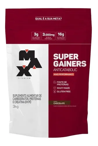Hipercalórico 3kg Super Gainers Max Titanium Sabor Chocolate Alto Valor Calórico