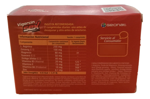 Vigorcin Sex Hombre Comprimidos Geonat Provefarma Sin Sabor