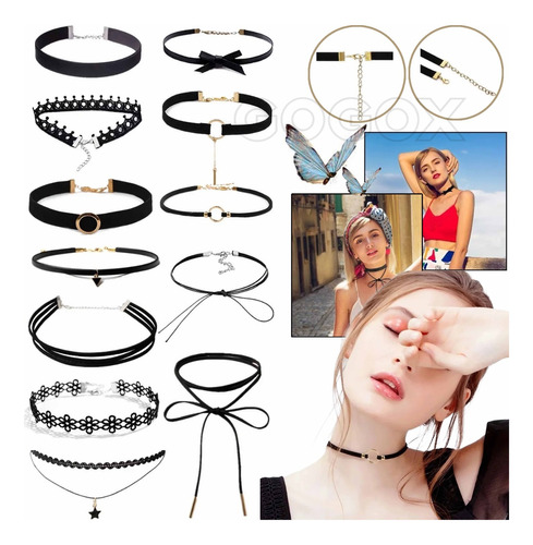 12 Gargantilla Choker Necklaces Black Lace,accesorios Collar