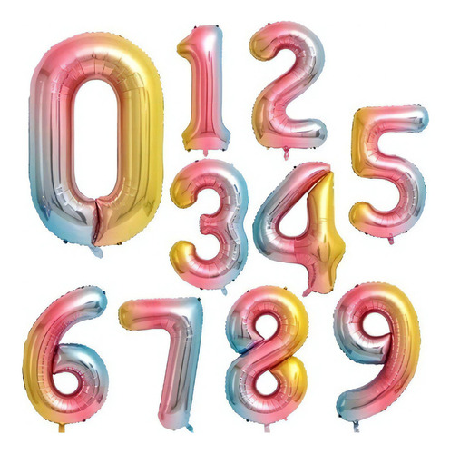 1 globo metálico con números en forma de arcoíris, 32 pulgadas y 70 cm, Degrad