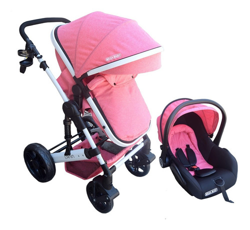 Imagen 4 de 10 de Coche Mega Baby Bebe Convertible Tres En Uno Con Huevito + Asiento Moisés Cuna Plegable Liviano