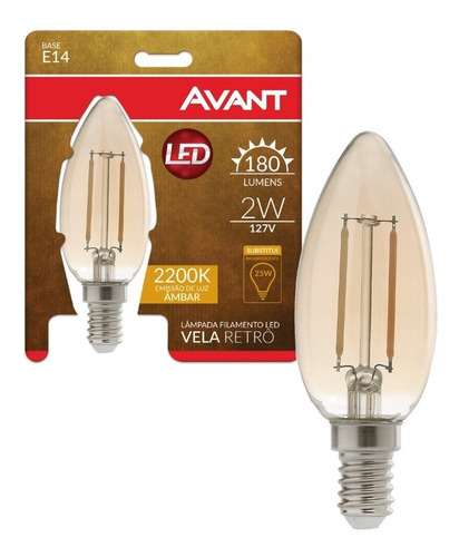 Lampada Vela Retro Vintage E14 2w Avant Ambar 2200k Cor Da Luz Ambar 127v