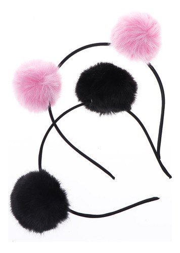 Diadema Con Pompón Negro Y Rosa Con Orejas De Gato Para Muje