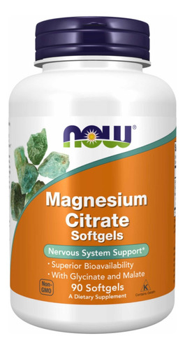 Magnesio Citrato 400 Mg X 90 Softgels - Now Foods Sabor Neutro