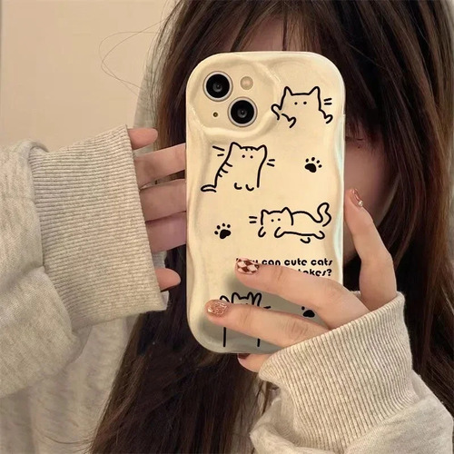 Funda De Teléfono Con Diseño Simple De Dibujos Animados De Gatos Para Apple 14plus