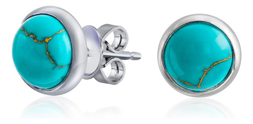 Pendientes Simples Con Bisel Azul Comprimido Y Turquesa, Con