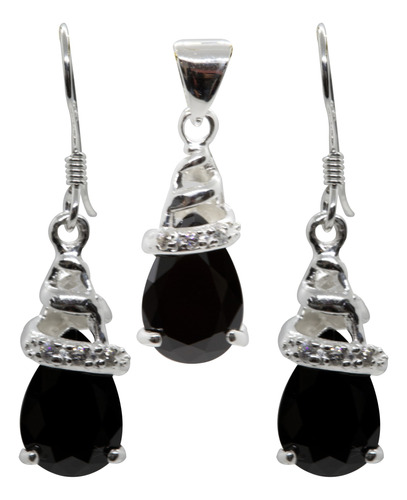 Conjunto Plata 925 Circones Negros