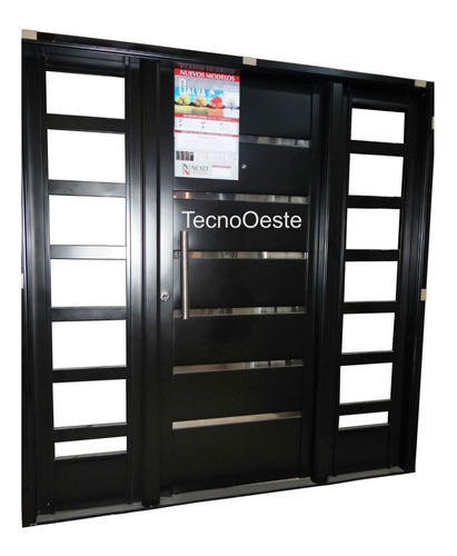 Portada Doble Nexo Exterior Negra Apliques Puerta Reforzada