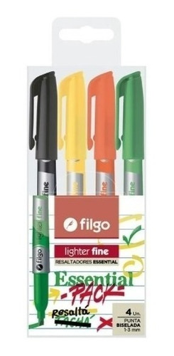 Resaltador Lighter Fine Filgo Essential X4 Colores