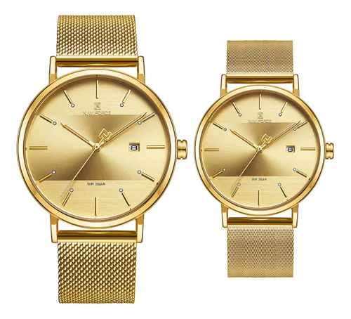 Relojes De Pareja Elegantes Hombre Y Mujer Gold Acero Inoxid