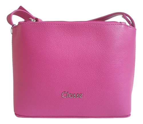 Bolsa Feminina Classe Couro Legitímo Ref 2633 Alça Ajustável Cor Rosa-chiclete