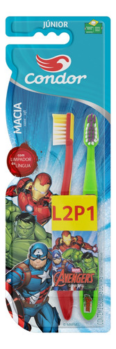 Escova Dental Macia Avengers Condor Júnior Cabeça P Leve 2 Pague 1 Unidade