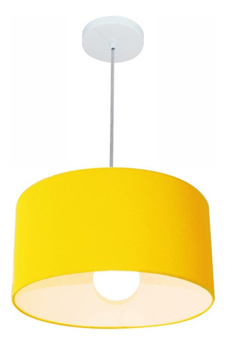 Lustre Pendente Cilíndrico Vivare Md-4031 Cúpula Tec 40x21cm Cor Amarelo 110v/220v