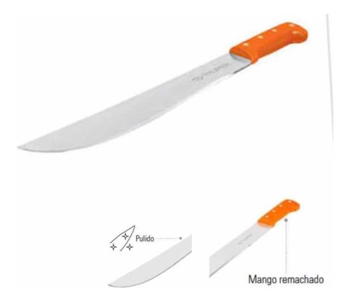 Machete Estándar Pulido Cacha 4 Remaches Naranja 35.5 Cm