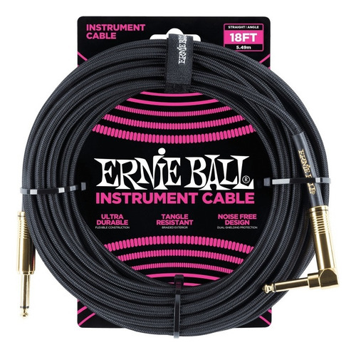 Ernie Ball Cable Para Instrumento P06086 5,49 Metros Negro
