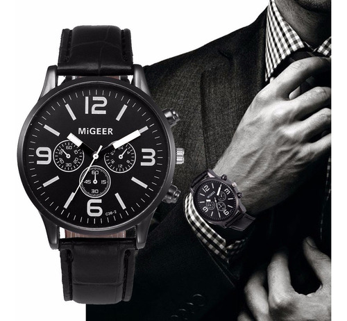 Relógio Masculino Migeer Pulseira De Couro, Em Promoção!