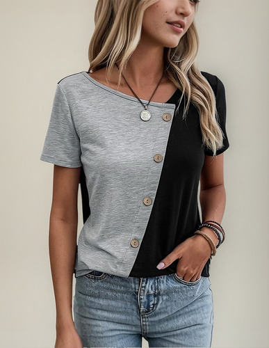 C14, Camiseta De Mujer Con Botones, Decoración, Bloques De