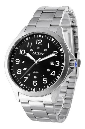 Relógio de pulso Orient MBSS1380 com corria de aço cor prateado - fondo preto