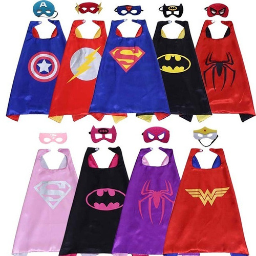 Capas Mas Antifaz De Superheroes Para Niños X 12 Unidades 