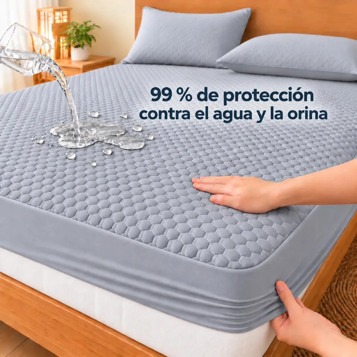 Protector Para Colchón Impermeable Nanwei Matrimonial, Hipoalergénico y Ajustable Gris